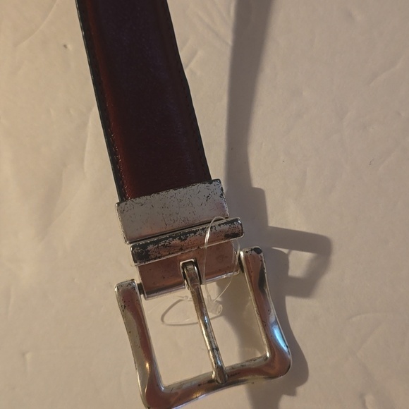 Mens Reddish Brown Leather Belt Reversible Silver Buckle Sz.M/L - Picture 5 of 10